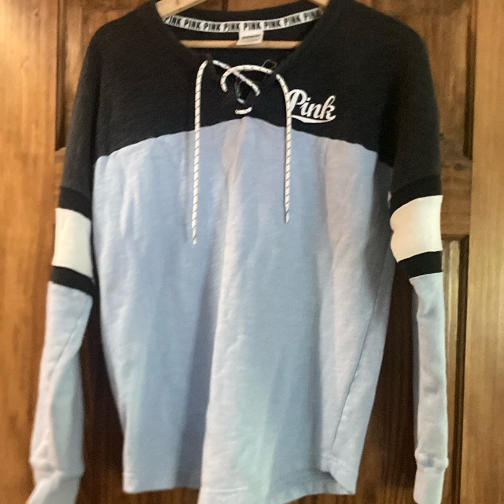 Pink Black and Light Blue Lace-Up Sweatshirt